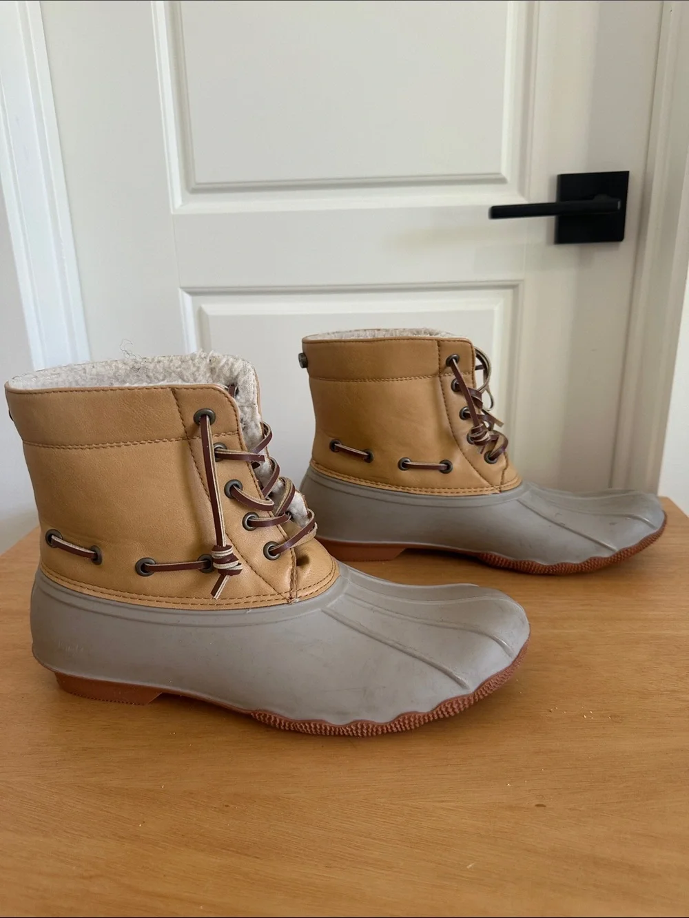 Seven7 Tan and Gray Women's Winter Rain Duck Boots